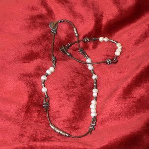 Silpada Sterling Silver 925 Button Leather Pearl Necklace Retired & Bracelet